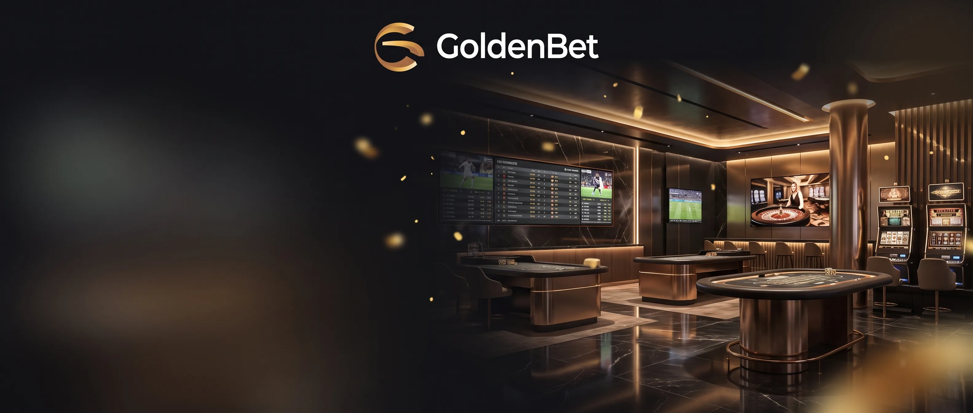 GoldenBet casino lounge with sportsbook screens, roulette and slot machines